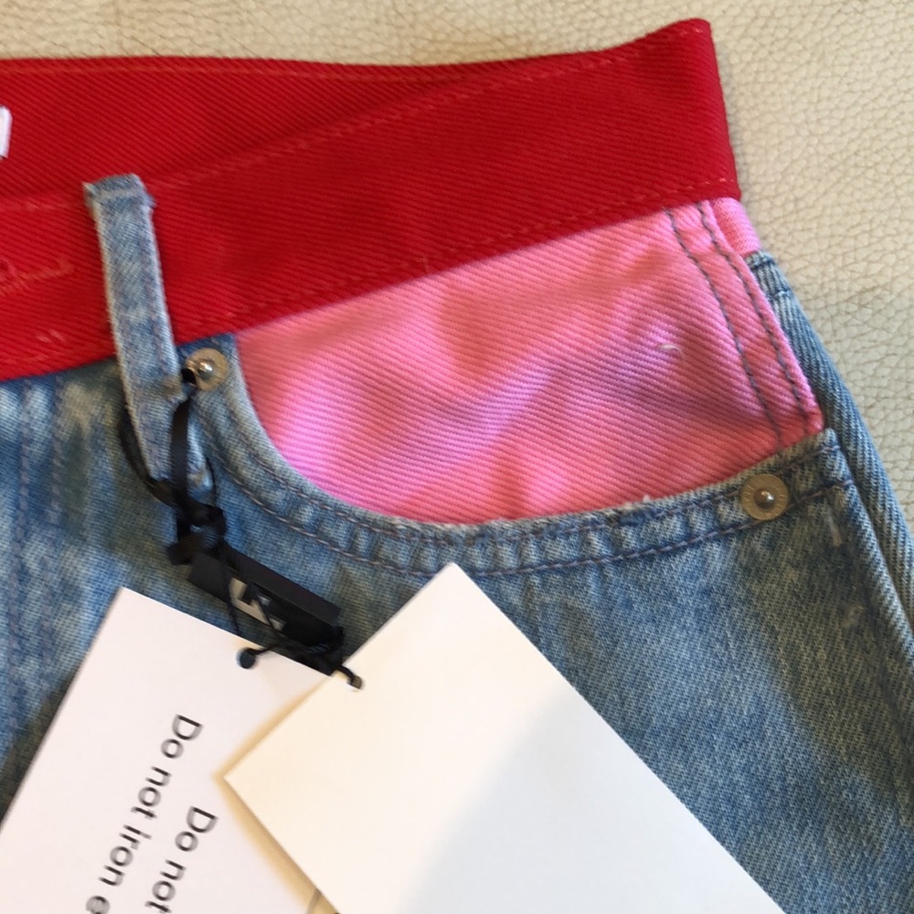 Calvin Klein Jeans high Rose Straight Blue Jeans with pink/red at waist - Picture 8 of 11